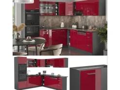 Vicco R-Line Eckküche Bordeaux Hochglanz/Anthrazit 237 x 247 cm AP Eiche ohne E-Geräte< Winkelküchen|Kühlschränke