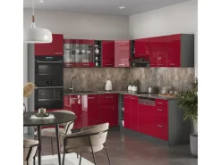 Vicco R-Line Eckküche Bordeaux Hochglanz/Anthrazit 237 x 247 cm AP Eiche ohne E-Geräte< Winkelküchen|Kühlschränke