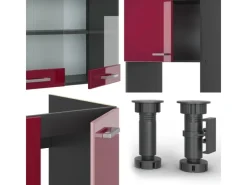 Vicco R-Line Eckküche Bordeaux Hochglanz/Anthrazit 237 x 247 cm AP Eiche ohne E-Geräte< Winkelküchen|Kühlschränke