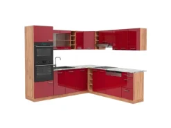 Online Vicco R-Line Eckküche Bordeaux Hochglanz/Goldkraft Eiche 237 x 247 cm AP Marmor ohne E-Geräte Bordeaux-Glanz