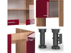 Online Vicco R-Line Eckküche Bordeaux Hochglanz/Goldkraft Eiche 237 x 247 cm AP Marmor ohne E-Geräte Bordeaux-Glanz