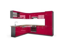 Vicco R-Line Eckküche Bordeaux Hochglanz/Anthrazit 227 x 287 cm AP Eiche ohne E-Geräte< Winkelküchen