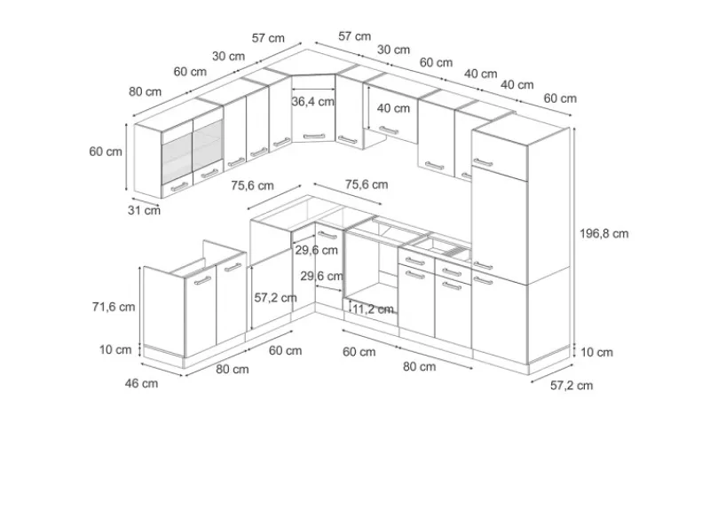 Vicco R-Line Eckküche Bordeaux Hochglanz/Anthrazit 227 x 287 cm AP Eiche ohne E-Geräte< Winkelküchen