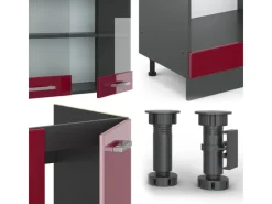 Vicco R-Line Eckküche Bordeaux Hochglanz/Anthrazit 227 x 287 cm AP Eiche ohne E-Geräte< Winkelküchen