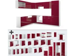 Sale Vicco R-Line Eckküche Bordeaux Hochglanz/Weiß 227 x 287 cm AP Marmor ohne E-Geräte Brilliant Bordeaux