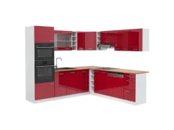 Clearance Vicco R-Line Eckküche Bordeaux Hochglanz/Weiß 237 x 247 cm AP Eiche ohne E-Geräte Brilliant Bordeaux