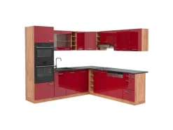 Vicco R-Line Eckküche Bordeaux Hochglanz/Goldkraft Eiche 237 x 247 cm AP Anthrazit ohne E-Geräte< Küchenregale|Winkelküchen