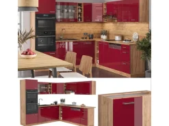 Vicco R-Line Eckküche Bordeaux Hochglanz/Goldkraft Eiche 237 x 247 cm AP Anthrazit ohne E-Geräte< Küchenregale|Winkelküchen