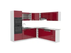 Vicco R-Line Eckküche Bordeaux Hochglanz/Weiß 237 x 60 cm AP Marmor ohne E-Geräte< Winkelküchen