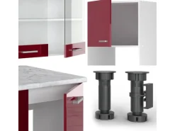 Vicco R-Line Eckküche Bordeaux Hochglanz/Weiß 237 x 60 cm AP Marmor ohne E-Geräte< Winkelküchen