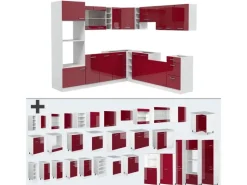 Vicco R-Line Eckküche Bordeaux Hochglanz/Weiß 237 x 60 cm AP Marmor ohne E-Geräte< Winkelküchen