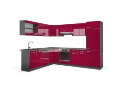 Vicco R-Line Eckküche Bordeaux Hochglanz/Anthrazit 227 x 287 cm ohne Arbeitsplatte ohne E-Geräte< Winkelküchen