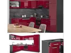 Vicco R-Line Eckküche Bordeaux Hochglanz/Anthrazit 227 x 287 cm ohne Arbeitsplatte ohne E-Geräte< Winkelküchen