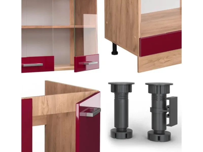 Vicco R-Line Eckküche Bordeaux Hochglanz/Goldkraft Eiche 227 x 287 cm AP Anthrazit ohne E-Geräte< Winkelküchen