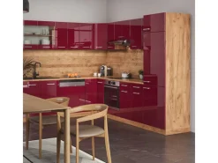 Vicco R-Line Eckküche Bordeaux Hochglanz/Goldkraft Eiche 227 x 287 cm ohne Arbeitsplatte ohne E-Geräte< Winkelküchen|Küchenschränke
