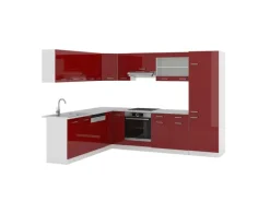 Vicco R-Line Eckküche Bordeaux Hochglanz/Weiß 227 x 287 cm ohne Arbeitsplatte ohne E-Geräte Brilliant Bordeaux