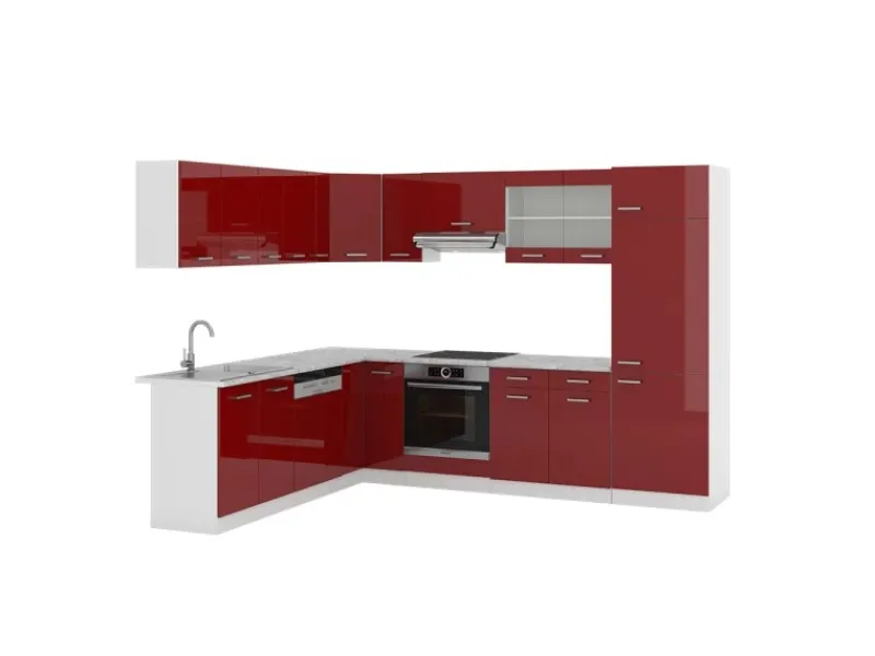 Vicco R-Line Eckküche Bordeaux Hochglanz/Weiß 227 x 287 cm ohne Arbeitsplatte ohne E-Geräte Brilliant Bordeaux