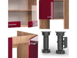 Sale Vicco R-Line Eckküche Bordeaux Hochglanz/Goldkraft Eiche 237 x 60 cm ohne Arbeitsplatte ohne E-Geräte Bordeaux-Glanz