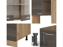 Vicco R-Line Eckküche /Goldkraft Eiche 237 x 60 cm ohne Arbeitsplatte ohne E-Geräte< Kochfelder|Kühlschränke