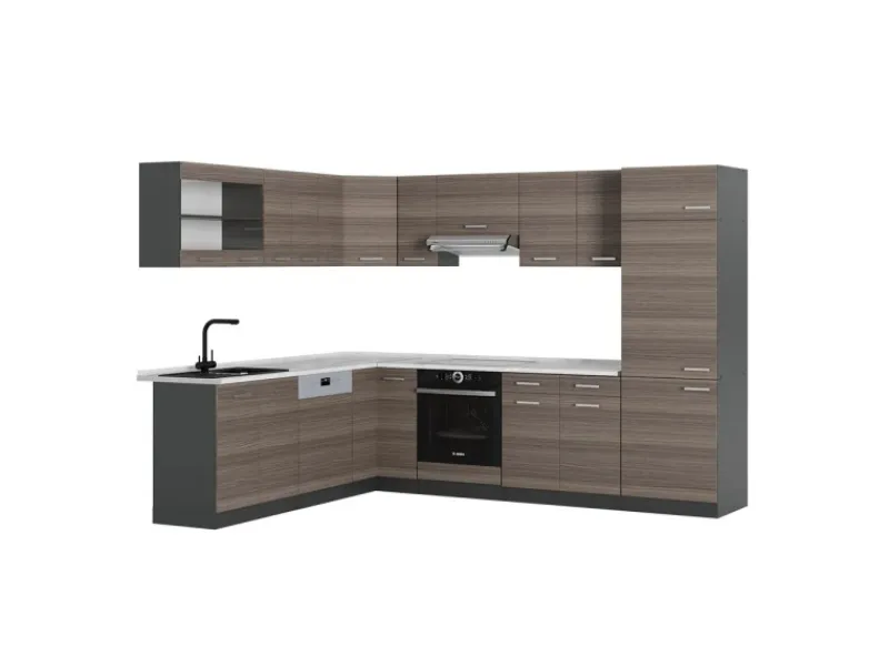 Vicco R-Line Eckküche /Anthrazit 227 x 287 cm AP Marmor ohne E-Geräte< Gefrierschränke|Winkelküchen