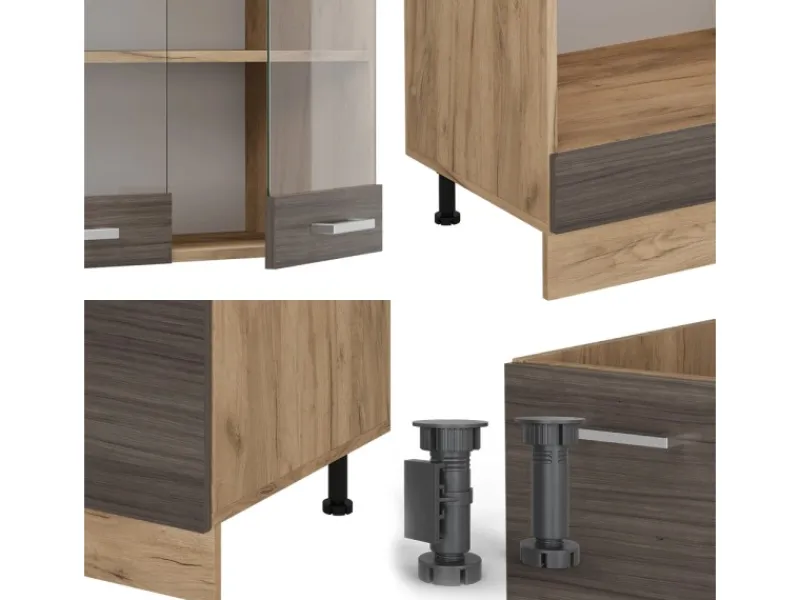 Clearance Vicco R-Line Eckküche /Goldkraft Eiche 227 x 287 cm ohne Arbeitsplatte ohne E-Geräte Edelgrau