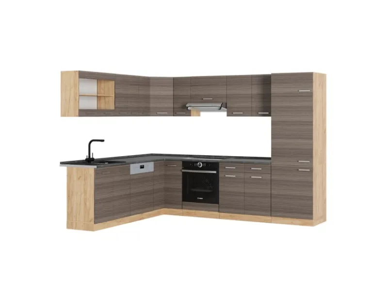 New Vicco R-Line Eckküche /Goldkraft Eiche 227 x 287 cm AP Anthrazit ohne E-Geräte Edelgrau