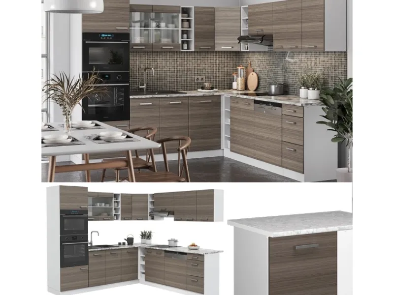 Vicco R-Line Eckküche /Weiß 237 x 247 cm AP Anthrazit ohne E-Geräte< Winkelküchen