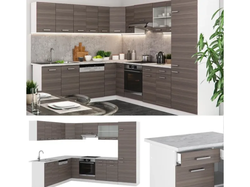 Winkelküchen<Vicco R-Line Eckküche /Weiß 227 x 287 cm ohne Arbeitsplatte ohne E-Geräte