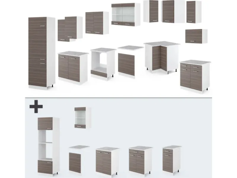 Winkelküchen<Vicco R-Line Eckküche /Weiß 227 x 287 cm ohne Arbeitsplatte ohne E-Geräte