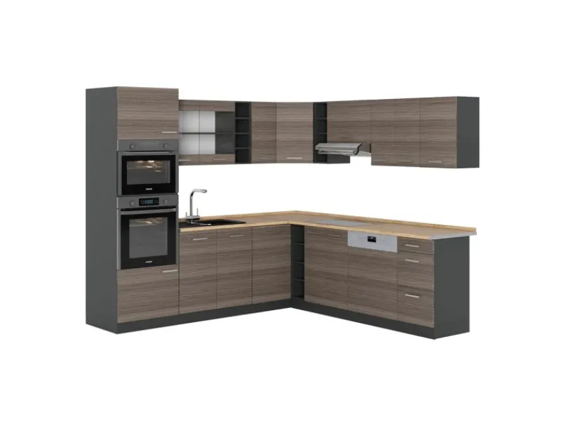 Hot Vicco R-Line Eckküche /Anthrazit 237 x 247 cm AP Eiche ohne E-Geräte Edelgrau