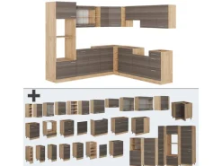Winkelküchen<Vicco R-Line Eckküche /Goldkraft Eiche 237 x 247 cm AP Anthrazit ohne E-Geräte