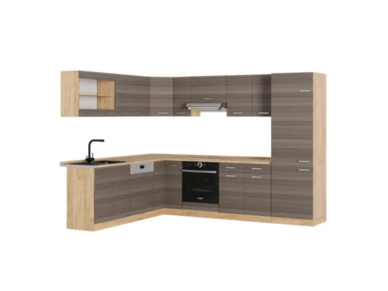Vicco R-Line Eckküche /Goldkraft Eiche 227 x 287 cm AP Eiche ohne E-Geräte< Winkelküchen