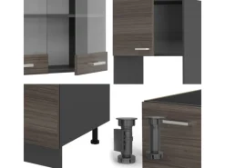Discount Vicco R-Line Eckküche /Anthrazit 237 x 247 cm AP Marmor ohne E-Geräte Edelgrau