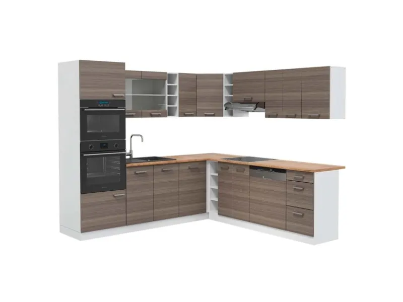 Vicco R-Line Eckküche /Weiß 237 x 247 cm AP Eiche ohne E-Geräte< Kühlschränke|Winkelküchen