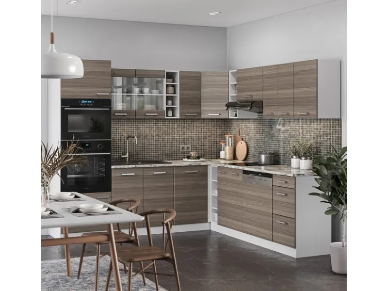 Vicco R-Line Eckküche /Weiß 237 x 247 cm AP Eiche ohne E-Geräte< Kühlschränke|Winkelküchen