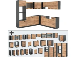 Herde|Winkelküchen<Vicco R-Line Eckküche Goldkraft Eiche/Anthrazit 237 x 60 cm ohne Arbeitsplatte ohne E-Geräte
