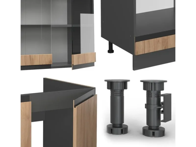 Winkelküchen<Vicco R-Line Eckküche Goldkraft Eiche/Anthrazit 257 x 277 cm J-ShapeAP Marmor ohne E-Geräte