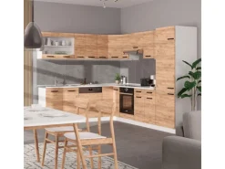 Vicco R-Line Eckküche Goldkraft Eiche/Weiß 227 x 287 cm ohne Arbeitsplatte ohne E-Geräte< Winkelküchen