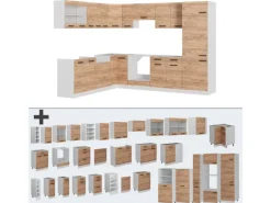 Vicco R-Line Eckküche Goldkraft Eiche/Weiß 227 x 287 cm ohne Arbeitsplatte ohne E-Geräte< Winkelküchen