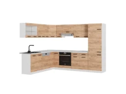 Winkelküchen|Einbauküchen<Vicco R-Line Eckküche Goldkraft Eiche/Weiß 227 x 287 cm AP Eiche ohne E-Geräte