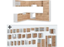 Winkelküchen|Einbauküchen<Vicco R-Line Eckküche Goldkraft Eiche/Weiß 227 x 287 cm AP Eiche ohne E-Geräte