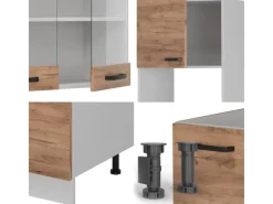 Winkelküchen<Vicco R-Line Eckküche Goldkraft Eiche/Weiß 237 x 247 cm AP Marmor ohne E-Geräte