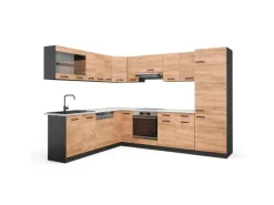 Vicco R-Line Eckküche Goldkraft Eiche/Anthrazit 227 x 287 cm AP Marmor ohne E-Geräte Anthrazit-Eiche