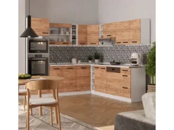 Best Vicco R-Line Eckküche Goldkraft /Weiß 237 x 247 cm AP ohne E-Geräte Eiche