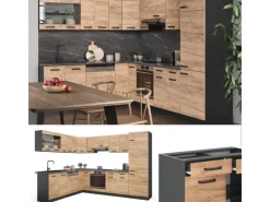 Vicco R-Line Eckküche Goldkraft Eiche/Anthrazit 227 x 287 cm AP Eiche ohne E-Geräte< Winkelküchen
