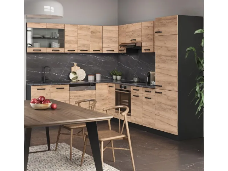 Vicco R-Line Eckküche Goldkraft Eiche/Anthrazit 227 x 287 cm AP Eiche ohne E-Geräte< Winkelküchen
