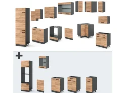 Vicco R-Line Eckküche Goldkraft Eiche/Anthrazit 227 x 287 cm ohne Arbeitsplatte ohne E-Geräte< Winkelküchen|Küchenschränke