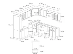 Winkelküchen<Vicco R-Line Eckküche 257 x 60 cm J-Shapeohne Arbeitsplatte ohne E-Geräte