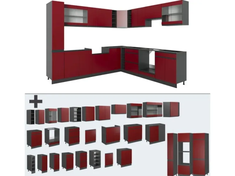 Winkelküchen<Vicco R-Line Eckküche 257 x 60 cm J-Shapeohne Arbeitsplatte ohne E-Geräte