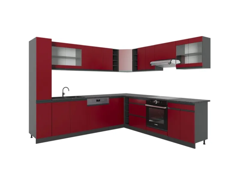 Herde|Winkelküchen<Vicco R-Line Eckküche /Anthrazit 257 x 277 cm J-ShapeAP Anthrazit ohne E-Geräte